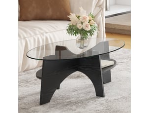 Table basse ovale coloris bicolore FLORAGRACE - 60 cmx104.9 cm