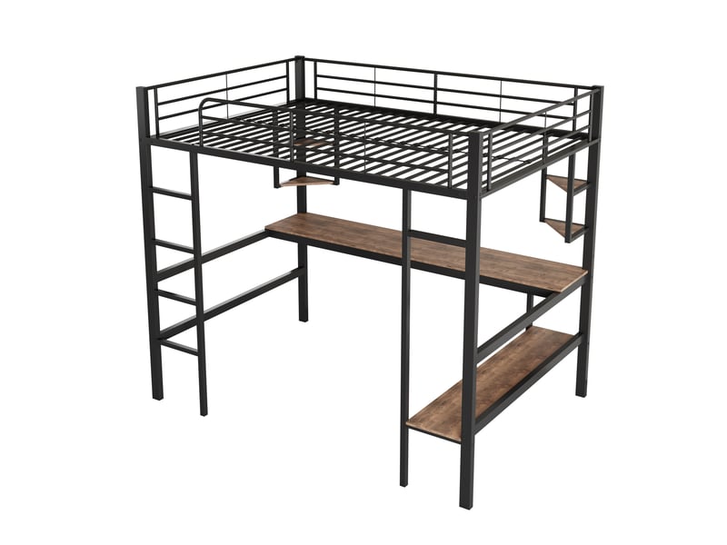  Lit mezzanine simple en métal 90 x 200 cm avec bureau &amp; rangement, noir  - Conforama A