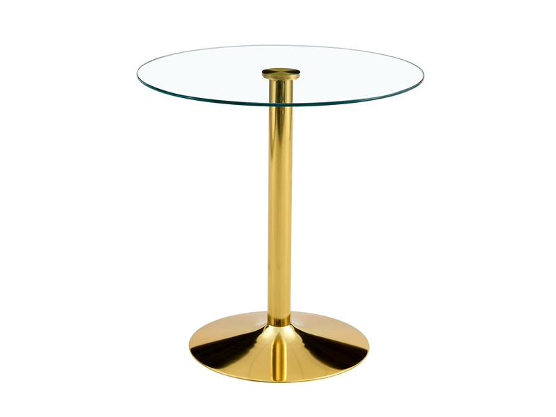  Table de bar ronde 89 cm en verre transparent, pied en métal doré, hauteur 92 cm  - Conforama A