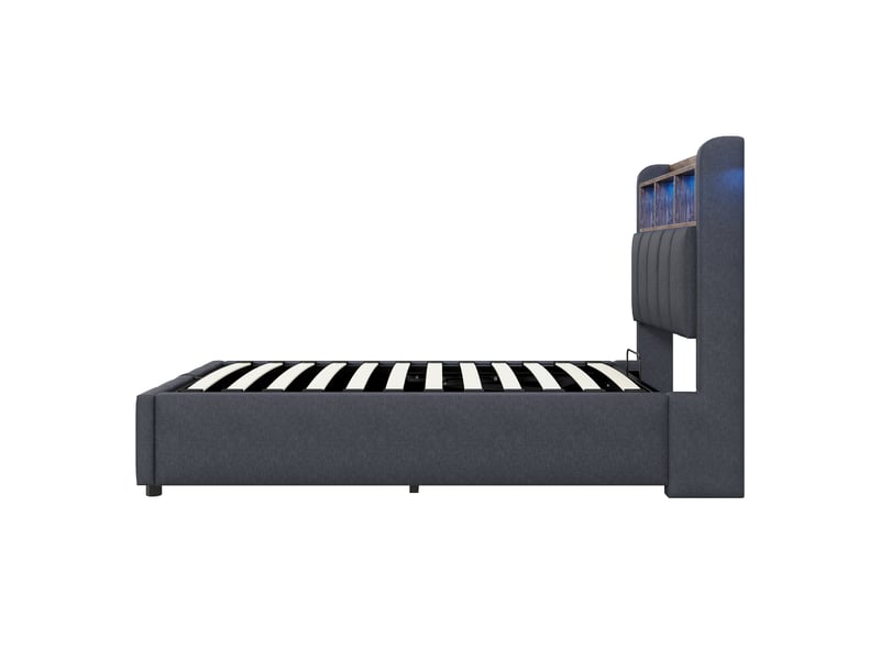  Lit 90x200 cm rembourré - éclairage led - port usb - rangement hydraulique - lit 1 place CYQ-LDU00351AAG - Conforama W
