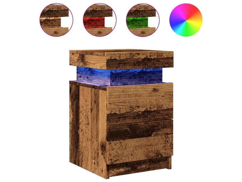 Lot de 2 tables de chevet - cabinet de chevet - table de nuit avec led vieux bois bois d'ingénierie - Conforama A