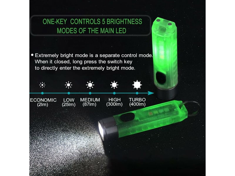 1 led verte transparente forte lumière petite lampe de poche lumière latérale rouge bleu violet lumière charge usb mini porte-clés - Conforama B