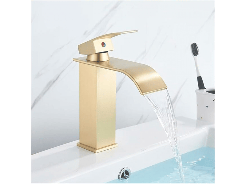  Robinet de lavabo doré effet cascade, mitigeur eau chaudeeau froide pour montage sur pont, robinet monocommande  - Conforama C
