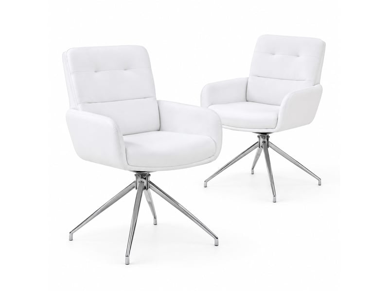  Chaise pivotante 360° silencieuse en pu et métal blanc et argent  - Conforama A
