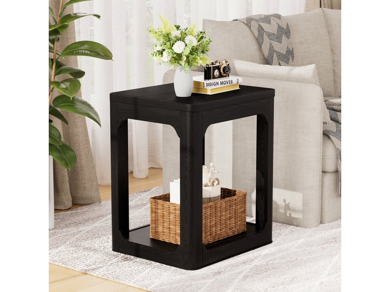  Table basse lot de 2, avec 2 niveaux et plateau de rangement, pour salon et chambre, mdf, noir, 64.5×49.5×26.5 cm  - Conforama D