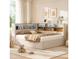 Lit coffre 140x190 cm coloris beige