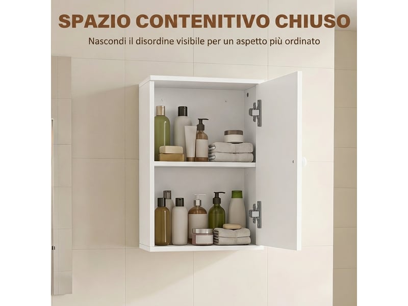  Meuble mural salle de bain blanc, étagère réglable et porte amortie, 30 x 14 x 50 cm  - Conforama W