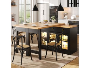 Desserte de cuisine extensible avec 3 tiroirs et 3 portes vitrées, led contrôlée par application, pour cuisine