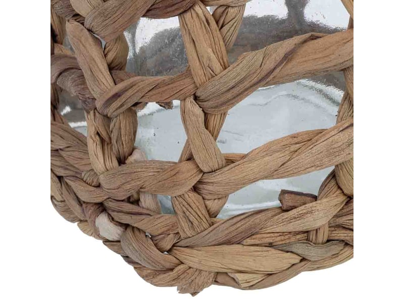  Bougeoir en verre recouvert de fibres naturelles marron, 11,5x11,5x12h cm  - Conforama E