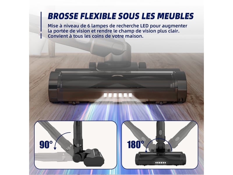  Aspirateur balai sans fil led anti-poussière,6000pa 60 min, 1.8 l, idéal solstapispoils d’animaux, tuyau multi-usage  - Conforama R