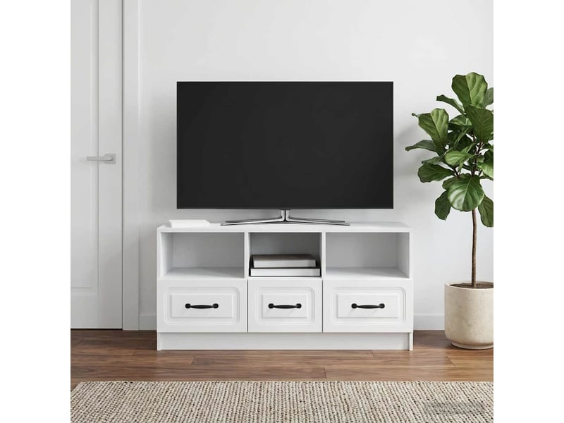  Meuble tv - banc tv - meuble de rangement blanc 102 x 34,5 x 47 cm bois d'ingénierie  - Conforama B