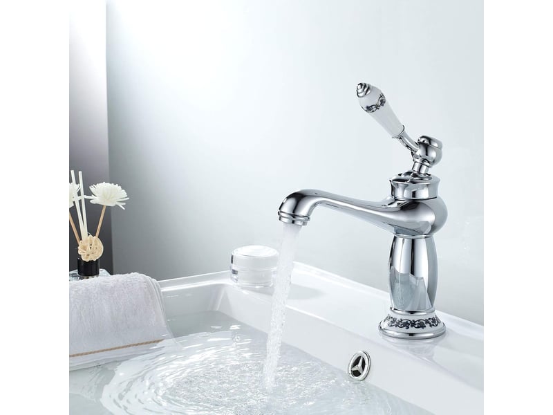  Robinet de lavabo monocommande, robinet d'évier à col long, design floral rétro, avec arrivées d'eau chaude et froide, convient aux cuisines et salle  - Conforama D