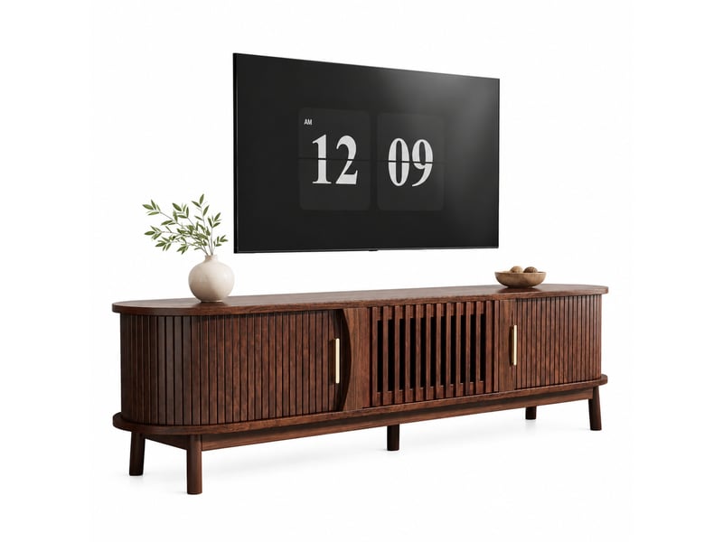  Meuble tv avec portes coulissantes et abattante pour salon 165×39,5×46 cm en mdf marron  - Conforama A