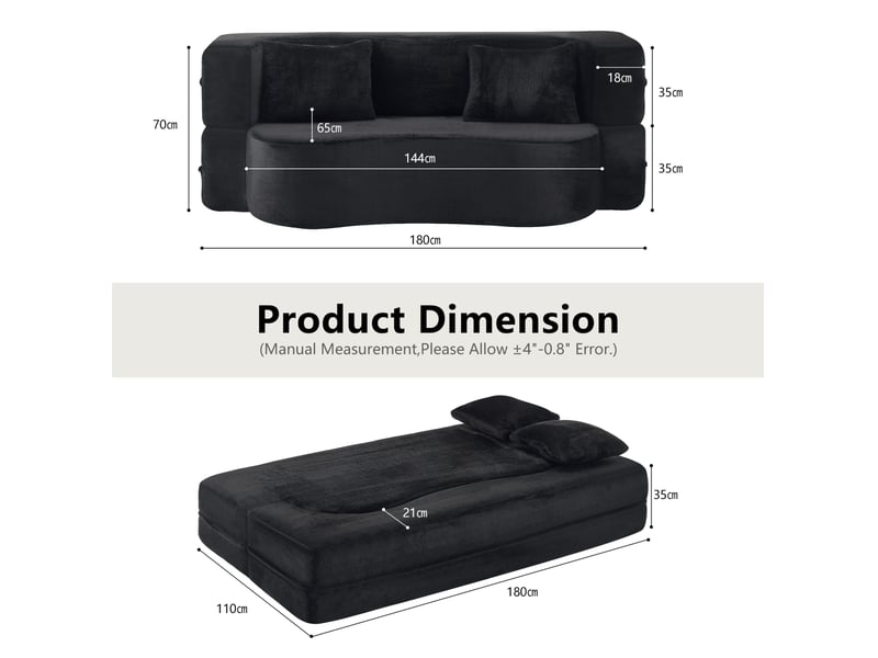 Canapé convertible compressé 2 places pliable en microfibre noire avec 2 coussins - Conforama C