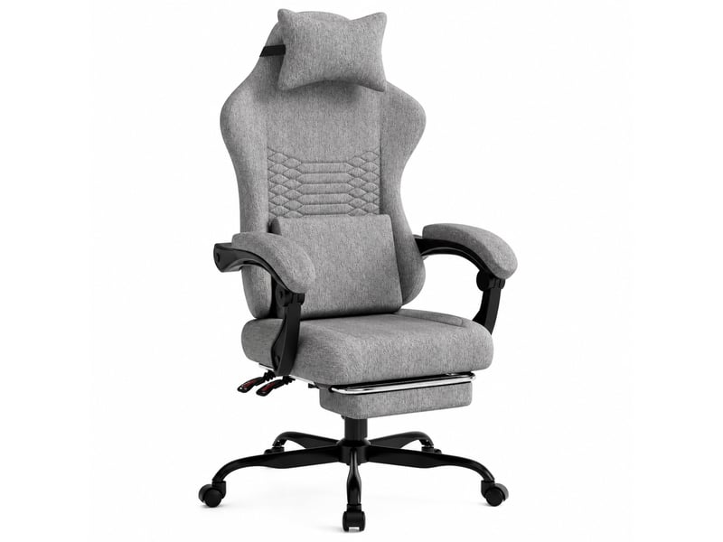  Chaise de bureau ergonomique inclinable avec repose-pieds - lpospi - accoudoirs synchronisés, tissu gris clair  - Conforama A