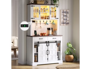 Buffet de cuisine,108x40x180 cm,led et prises,mdf,blanc