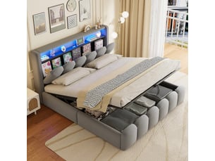 Lit coffre 180x200 cm <strong>MERAX</strong>  <strong>lit adulte gris</strong> coloris gris