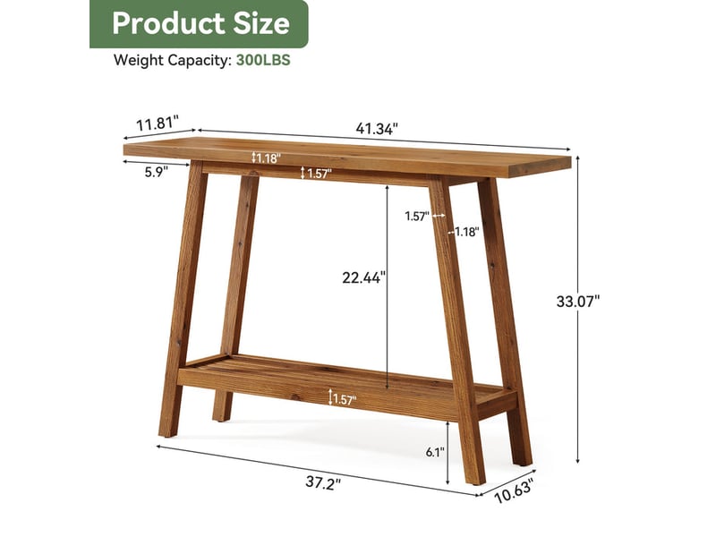 Tribesigns console en bois massif 105 cm de large avec étagère, table basse avec rangement style champêtre  - Conforama C