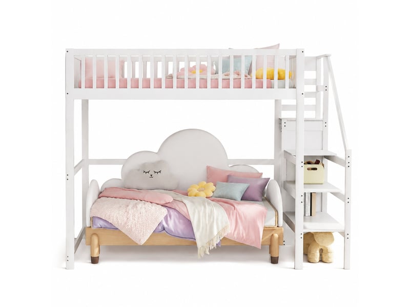  Lit mezzanine enfant 140x200 cm blanc avec échelle, rangements et armoire  - Conforama A
