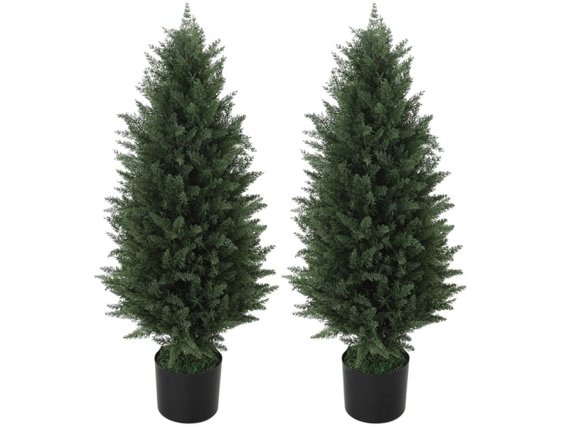  Lot de 2 cyprès artificiels en pot 90 cm verts, résistants aux uv, pour intérieur et extérieur sans entretien  - Conforama A