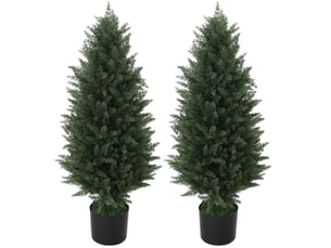 Lot de 2 cyprès artificiels en pot 90 cm verts, résistants aux uv, pour intérieur et extérieur sans entretien