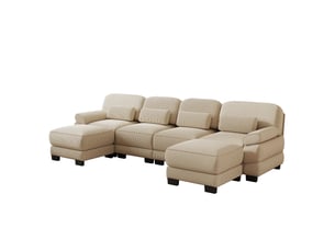 Canapé modulable en u 4 places 336x161x94 cm, soutien ergonomique, assise profonde, 2 poufs, en velours côtelé, beige