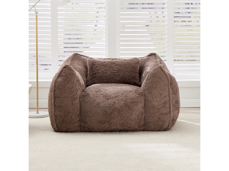  Fauteuil poire 1 place - 123x97x73cm - avec oreiller de confort - pouf géant en fourrure synthétique kaki  - Conforama C