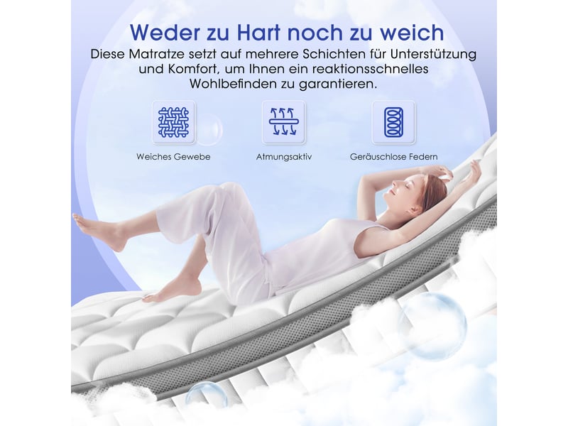 Matelas 140x190, matelas à ressorts ensachés indépendant en mousse à mémoire de forme 25cm d'épaisseur pour adultes et enfants, matelas 2 personne fermeté moyenne, respirant tissu doux  - Conforama W