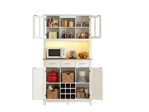 Buffet haut de cuisine blanc et décor chêne 100 x 39,5 x 180 cm, avec éclairage rgb