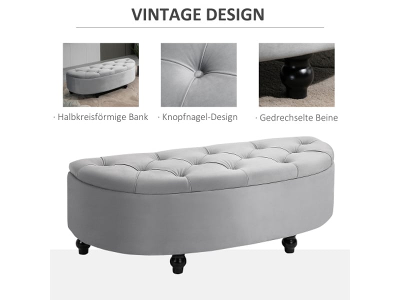  Banc coffre gris en velours, bois d’hévéa, avec rangement, pour chambre et salon  - Conforama B