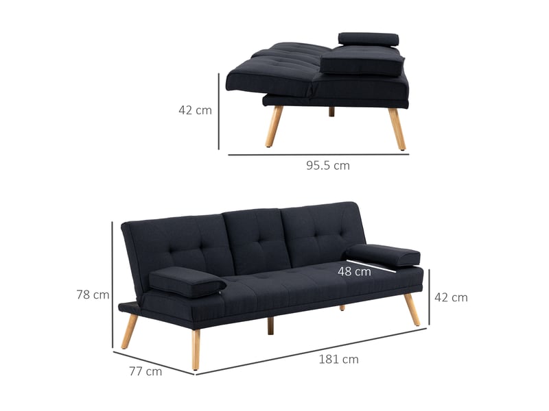 Canapé droit - convertible - structure robuste - 3 places - polyester - gris - pour salon et séjour 181x77x78cm - Conforama D