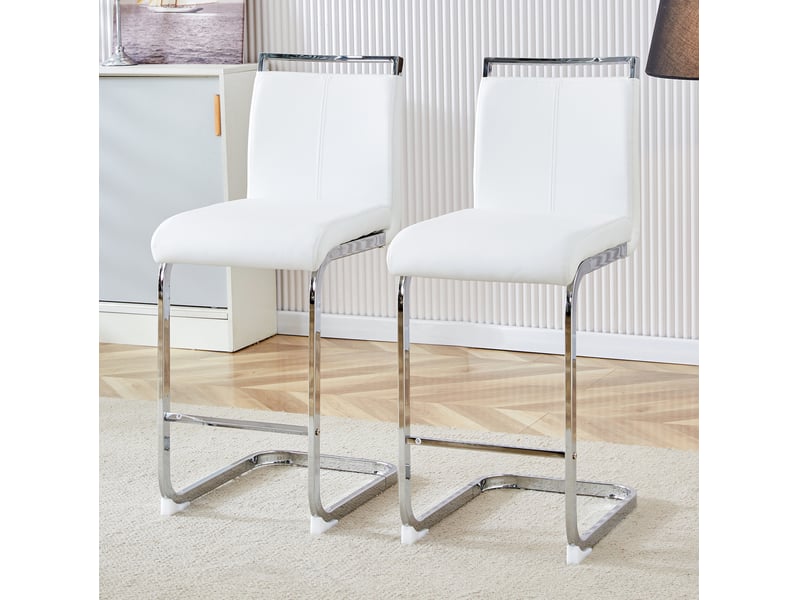  Tabourets de bar 2 pièces en pu blanc pieds métal argenté cravdom  - Conforama B