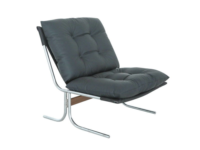  Fauteuil lounge style barcelona - l72.20xw84.10xh84.60cm - chaise d'appoint de salon sans accoudoirs avec coussin amovible - noir  - Conforama A
