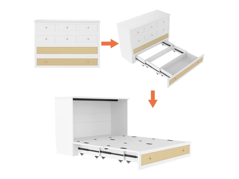  Lit combiné 140x200 cm blanc avec tiroirs, étagère de tête de lit, usb et prise électrique intégrés – sans matelas  - Conforama C