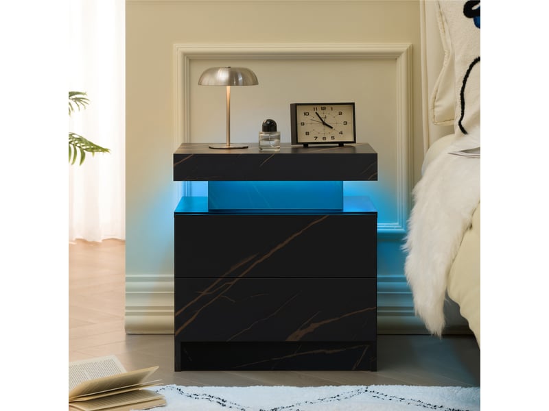  Table de chevet led,49,02x34,80x52,07 cm,2 tiroirs,noir et doré  - Conforama B
