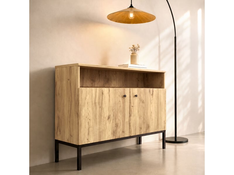  Buffet de salon bas 2 portes | meuble de rangement avec niche ouverte | console d'entrée | 90x30x72cm | modèle duna | couleur chêne eos Duna - Conforama D