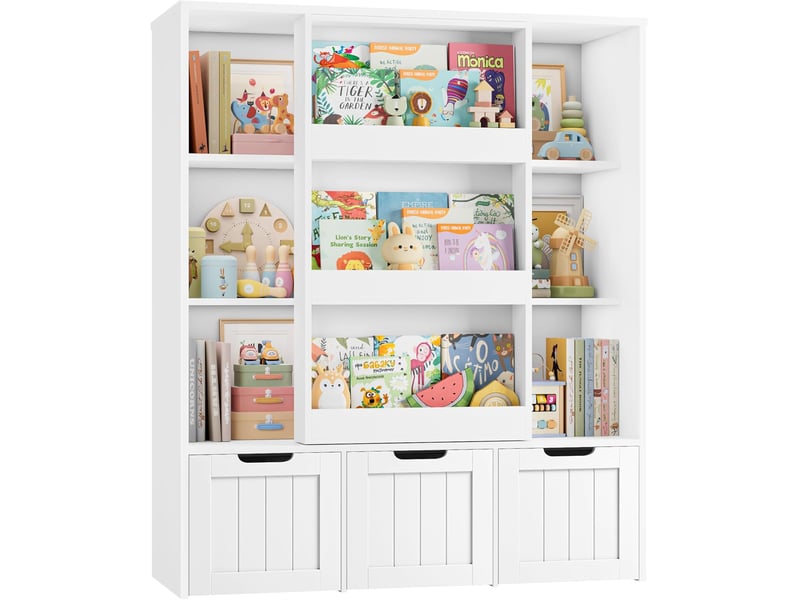  Bibliothèque enfant avec porte coulissante, 120,5x37x100cm blanc  - Conforama A