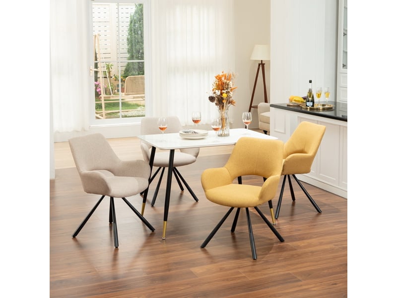  Lot de 4 chaise de salle à manger avec accoudoirs, pieds métal, beige + jaune  - Conforama B