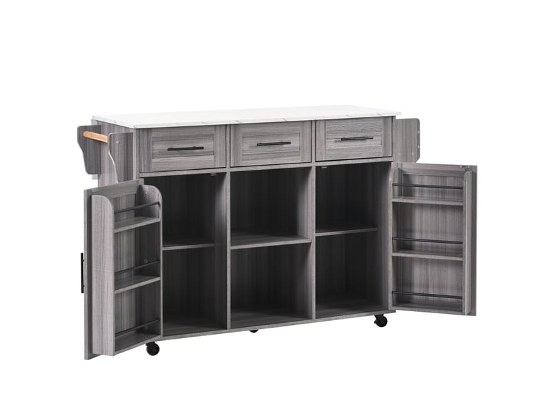  Desserte de cuisine 139x46x91,5 cm, plateau rabattable et structure en panneauxde particules, meuble cuisine, gris  - Conforama A