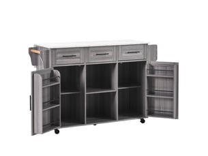 Desserte de cuisine 139x46x91,5 cm, plateau rabattable et structure en panneauxde particules, meuble cuisine, gris