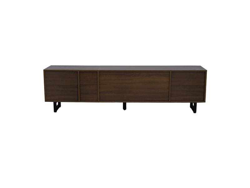  Meuble tv 180x38x50 cm design minimaliste avec portes laquées noir et motif bois chaleureux, mdf, noir et naturel  - Conforama A