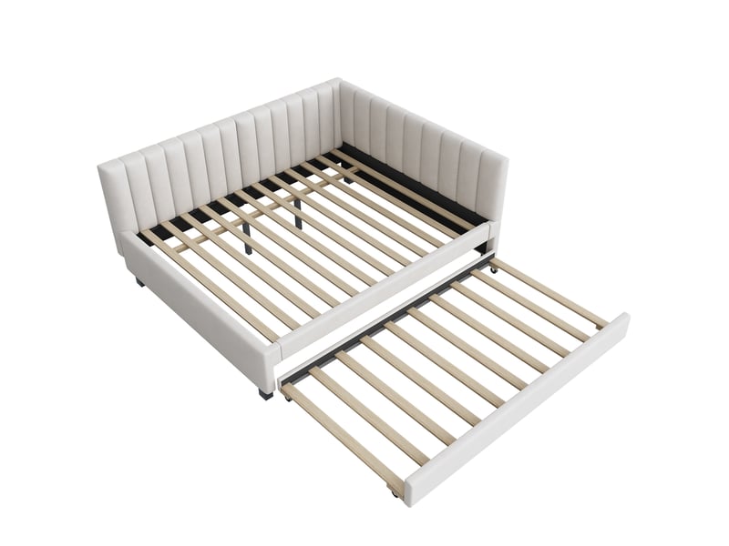  Canapé-lit 3 en 1 140*200 cm beige, lit capitonné convertible avec sommier à lattes, sans matelas pour petit espace  - Conforama C