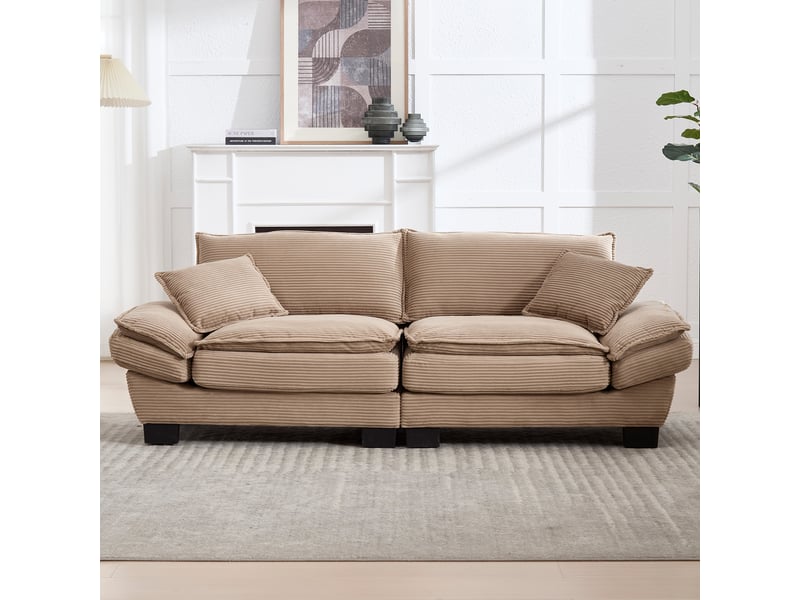Canapé 2 places moderne kaki – sommier à ressorts et coussin d’appoint, spacieux et confortable - Conforama B