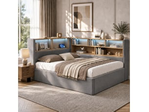 Lit coffre 140x190 cm <strong></strong> <strong></strong> coloris gris