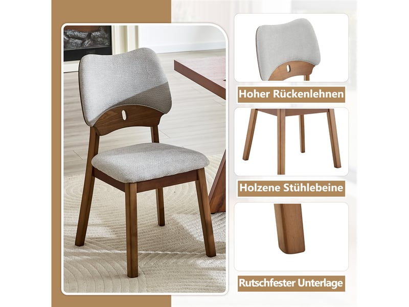 Lot de 2 chaises de salle à manger,51x43x87,5 cm,bois d'hévéa,gris - Conforama D