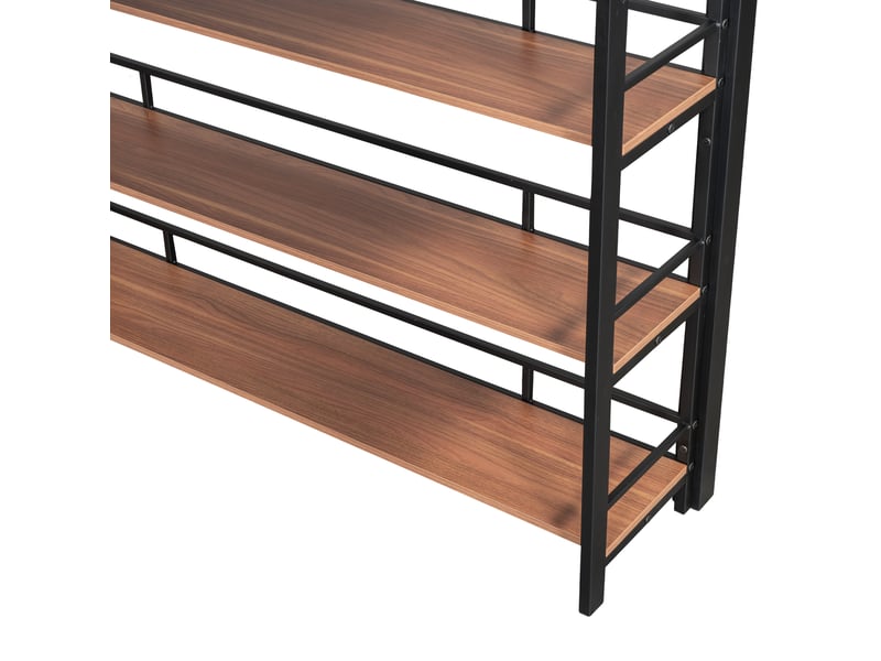  Lit mezzanine pour enfant 140x200 cm avec armoire, étagère, garde-corps, sommier, métal noir, sans matelas  - Conforama E