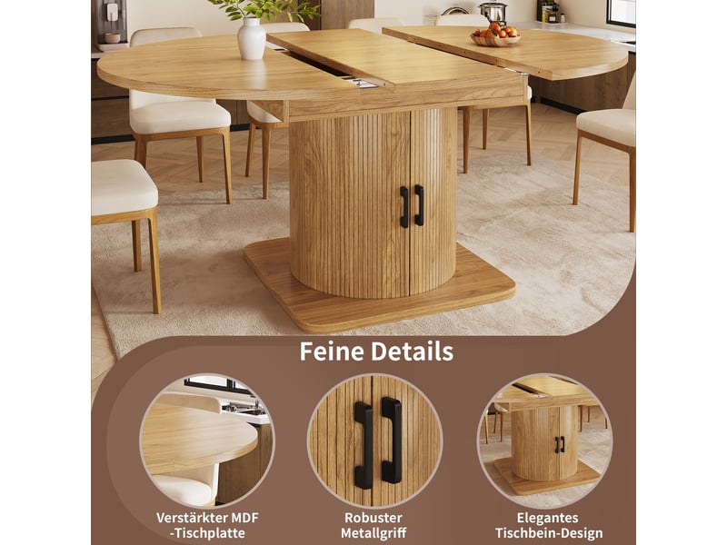  Naturel table à manger extensible avec rangement, design moderne, structure fonctionnelle pour cuisine et salle à manger  - Conforama C