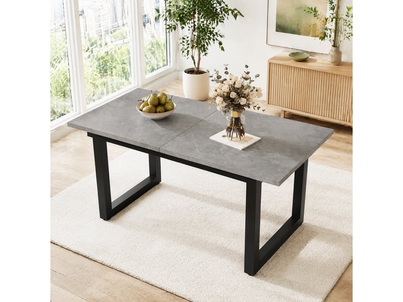 Table de salle à manger extensible avec pieds réglables, style industriel, en mdf et métal gris noir pour repas - Conforama D