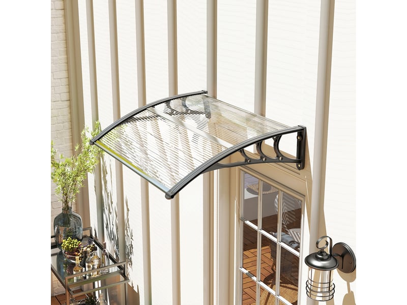  Auvent extérieur imperméable et anti-uv, en pc, pp et aluminium, 75 x 100 x 23 cm, transparent et noir  - Conforama D