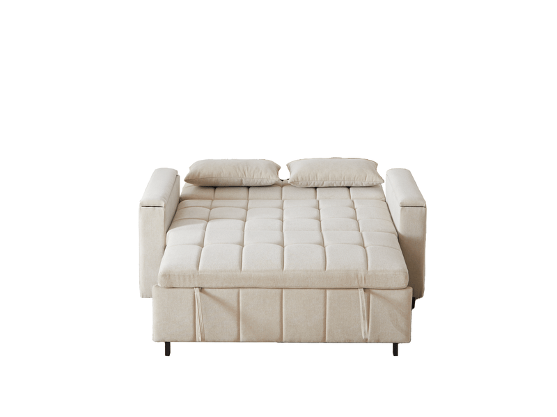  Canapé convertible 2 places 148,6 x 81,3 cm beige en chenille, couchage d'appoint et rangements latéraux  - Conforama E